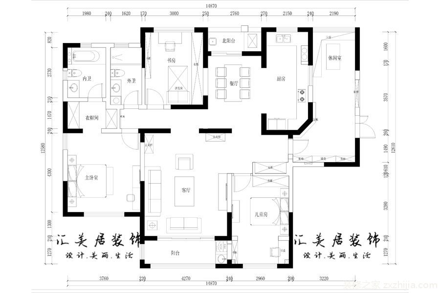 景亿山庄165平四室二厅美式装修效果图