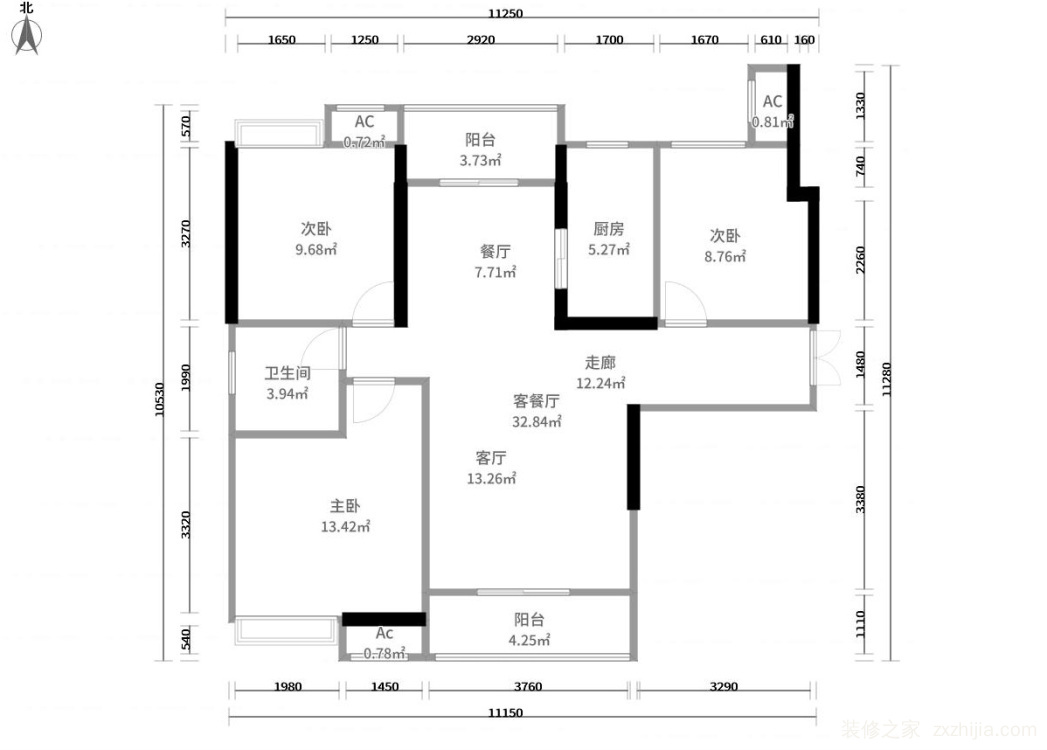 卧龙墨水湖边现代简约户型图效果图