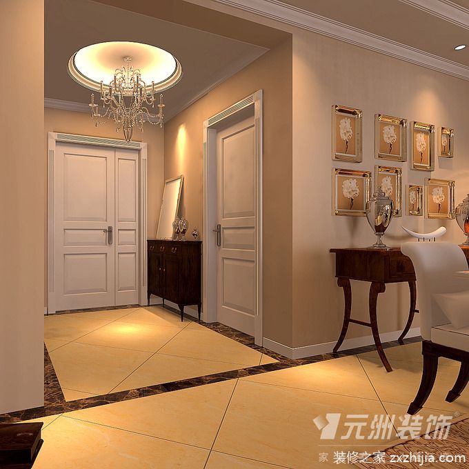 欧式玄关别墅吊顶玄关柜效果图