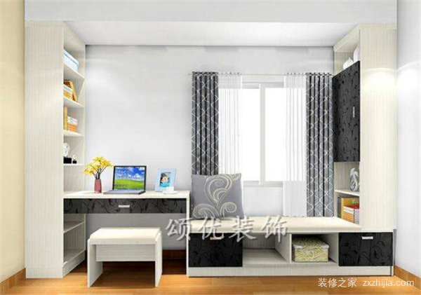 把飘窗打造成书桌和书柜,如此飘窗装修效果图将适用和美观兼顾得体
