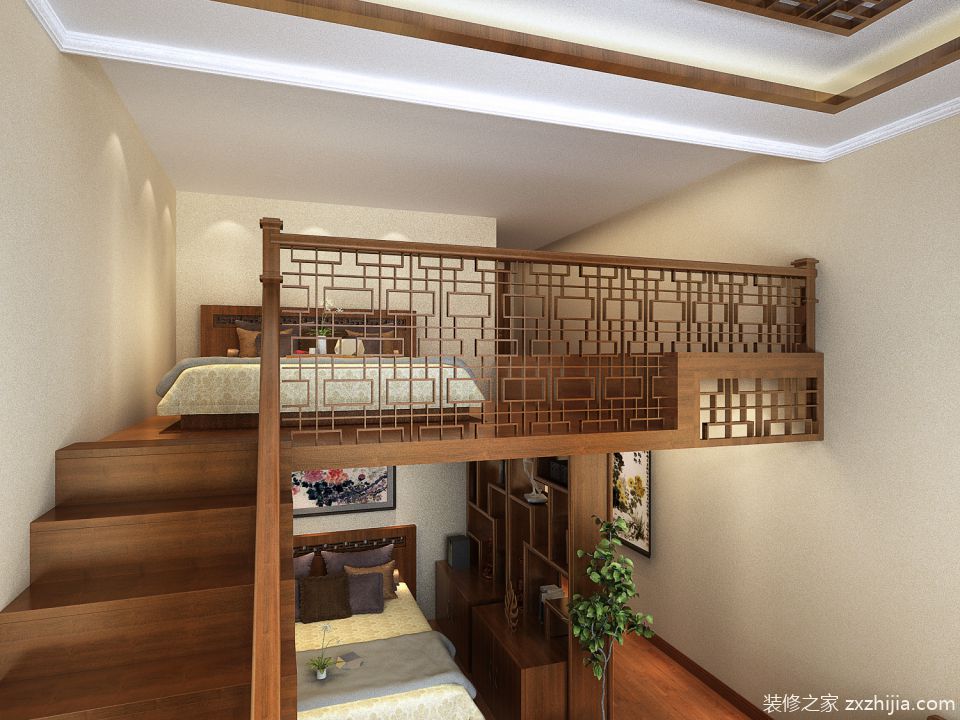 90平米复式装修效果图,60平米小复式 玉兰湾小区90平米顶层复式三居室新中式风格装修效果图