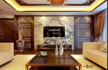 滇池星城新中式風(fēng)格客廳效果圖