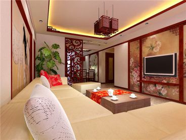 卓達(dá)書香園新中式客廳效果圖