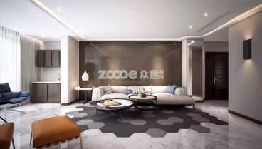金地湖城大境別墅現(xiàn)代簡(jiǎn)約客廳效果圖