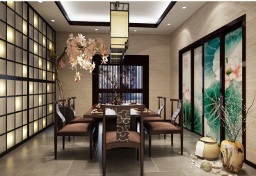 寶業(yè)城市綠苑	新中式餐廳效果圖