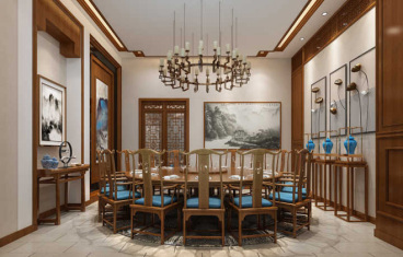 實(shí)地海棠雅著中式餐廳效果圖