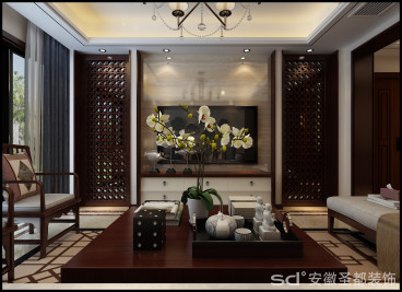 綠城翡翠湖玫瑰園中式客廳效果圖