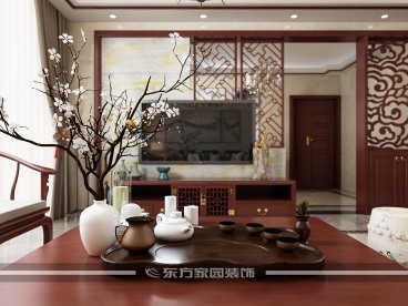 綠城理想之城玫瑰園中式背景墻效果圖