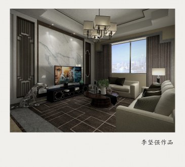 碧桂園 林湖郡新中式客廳效果圖