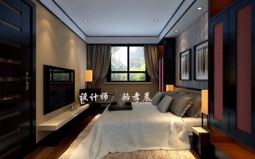 萬科水晶城依云園新中式臥室效果圖