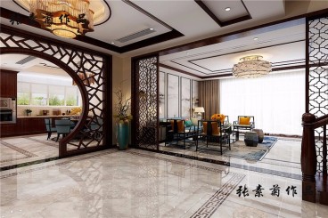 萬科東麗湖碧湖苑新中式客廳效果圖