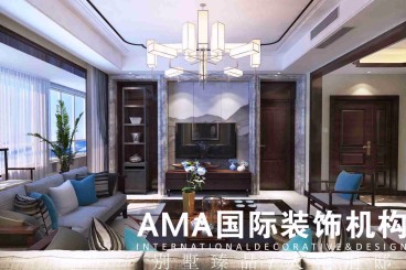 財富中心新中式客廳效果圖