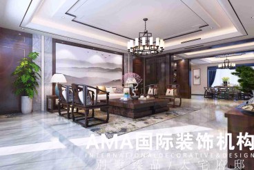 東岳國際新中式客廳效果圖