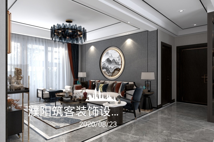 觀湖御府現(xiàn)代簡約客廳效果圖