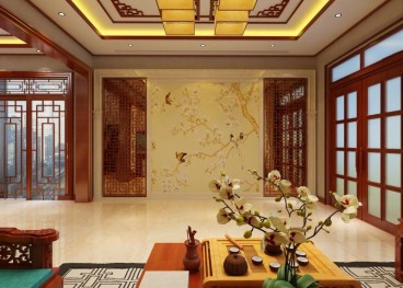 鉑藍郡B區(qū)新中式客廳效果圖
