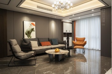 臻澤苑230㎡現(xiàn)代簡(jiǎn)約客廳裝修實(shí)景