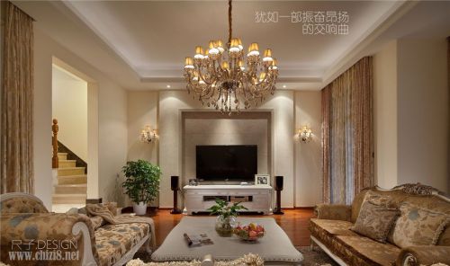 別墅客廳瓷磚電視背景墻效果圖欣賞