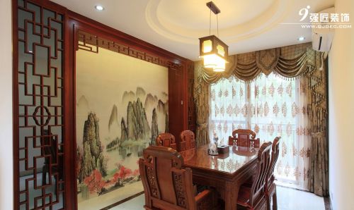 新中式餐廳山水畫背景墻裝修