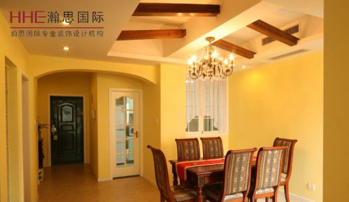 美式田園風(fēng)格餐廳木龍骨吊頂裝修效果圖