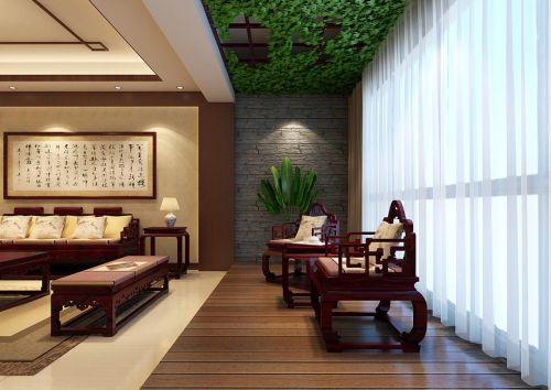 中式風(fēng)格家裝客廳沙發(fā)背景墻效果圖