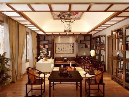 四居室中式古典風(fēng)格優(yōu)雅貴氣客廳吊燈效果圖