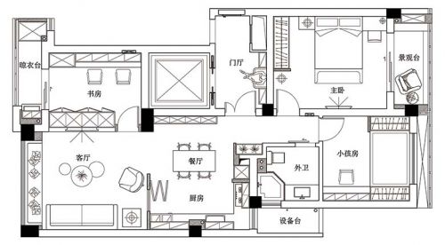 117㎡混搭風(fēng)格二居室圖  玩味之家