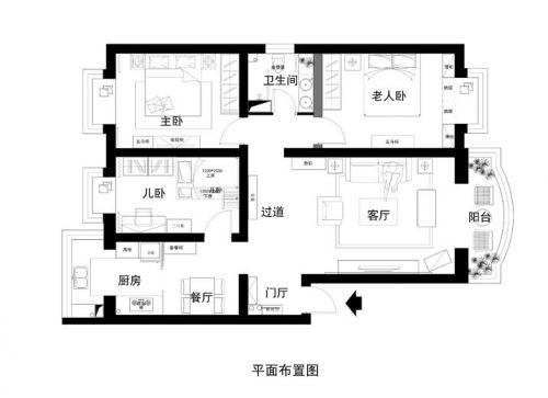 三代同堂的舒適簡(jiǎn)約中式108平三居室