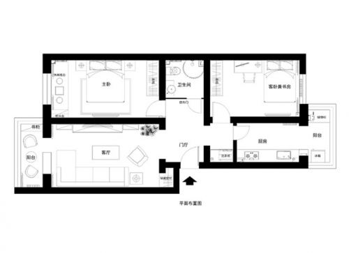 色彩明快喬莊90平米現(xiàn)代兩居室