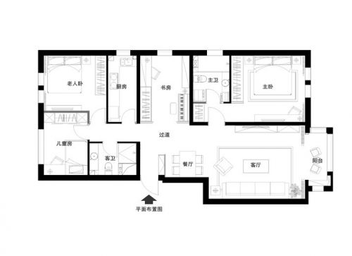 建邦華庭129平米D1戶型現(xiàn)代簡約三居室