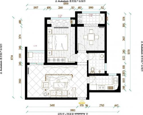 鑫苑世紀東城90平浪漫兩居室地中海風格設(shè)計