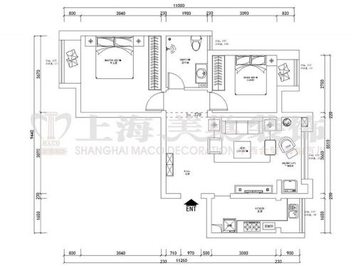 潤城86平東戶兩室兩廳簡歐裝修效果圖案例