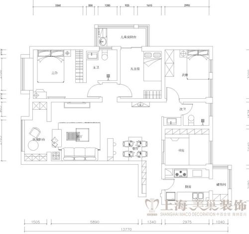 貳號城邦140平米四室兩廳簡歐風(fēng)格裝修效果圖