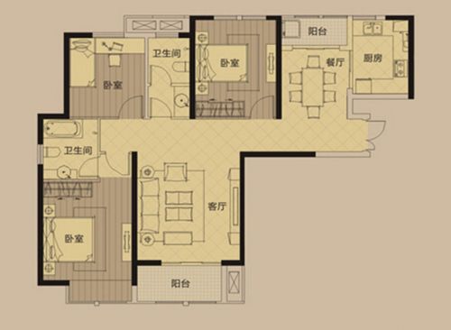 藍堡灣139平三室兩廳美式鄉(xiāng)村風格裝修方案