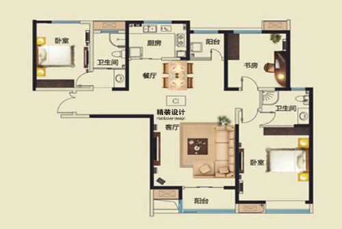 永威五月花城C1戶型145平方三室兩廳現(xiàn)代簡約裝修效果圖