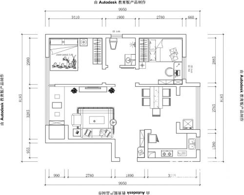 國龍綠城怡園89.14平方兩室兩廳北歐風(fēng)格裝修設(shè)計(jì)案例