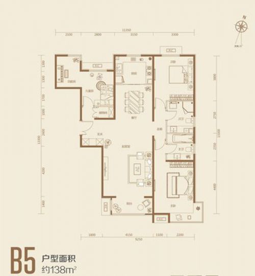 國韻村3室2廳138平米中式風格