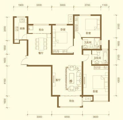 星河盛世130㎡三室兩廳現(xiàn)代簡約風格裝修效果圖